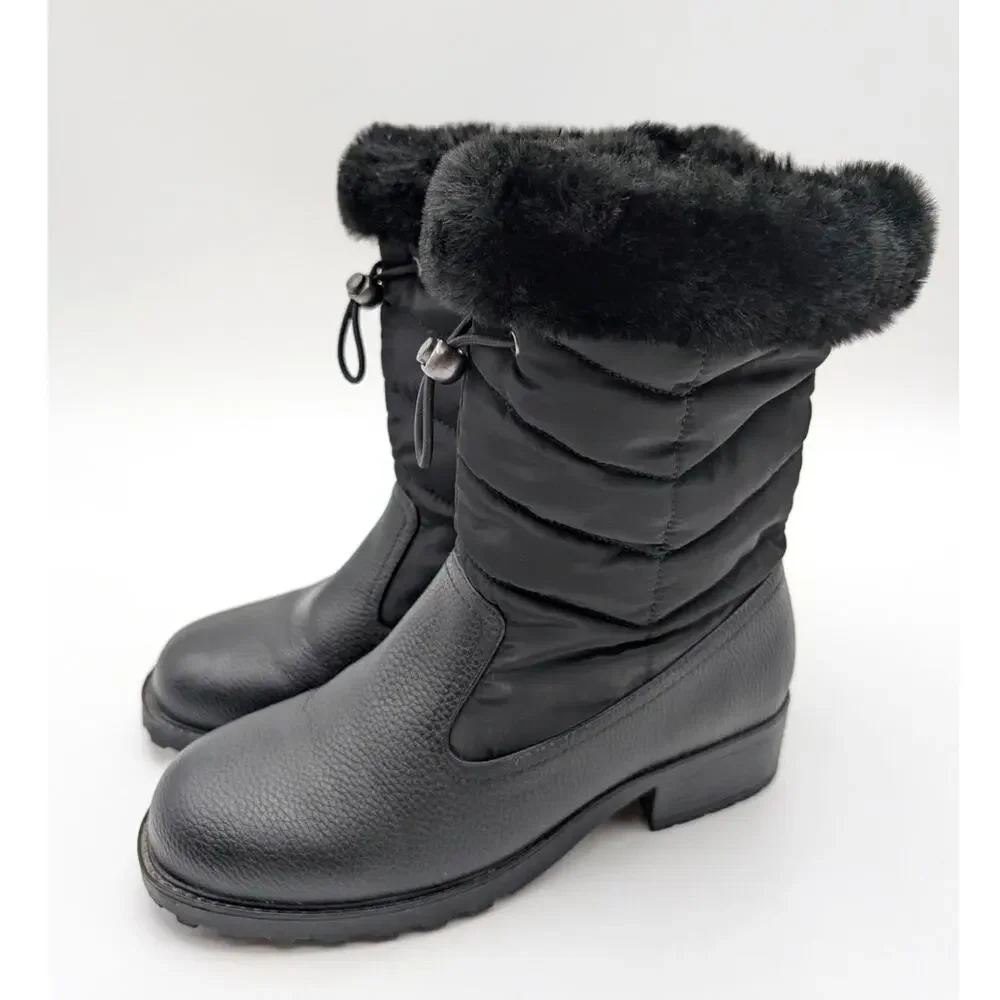 Trotters Bryce Faux Fur Trim Winter Boots Women's Black Tumbled Size US5.5M EU36